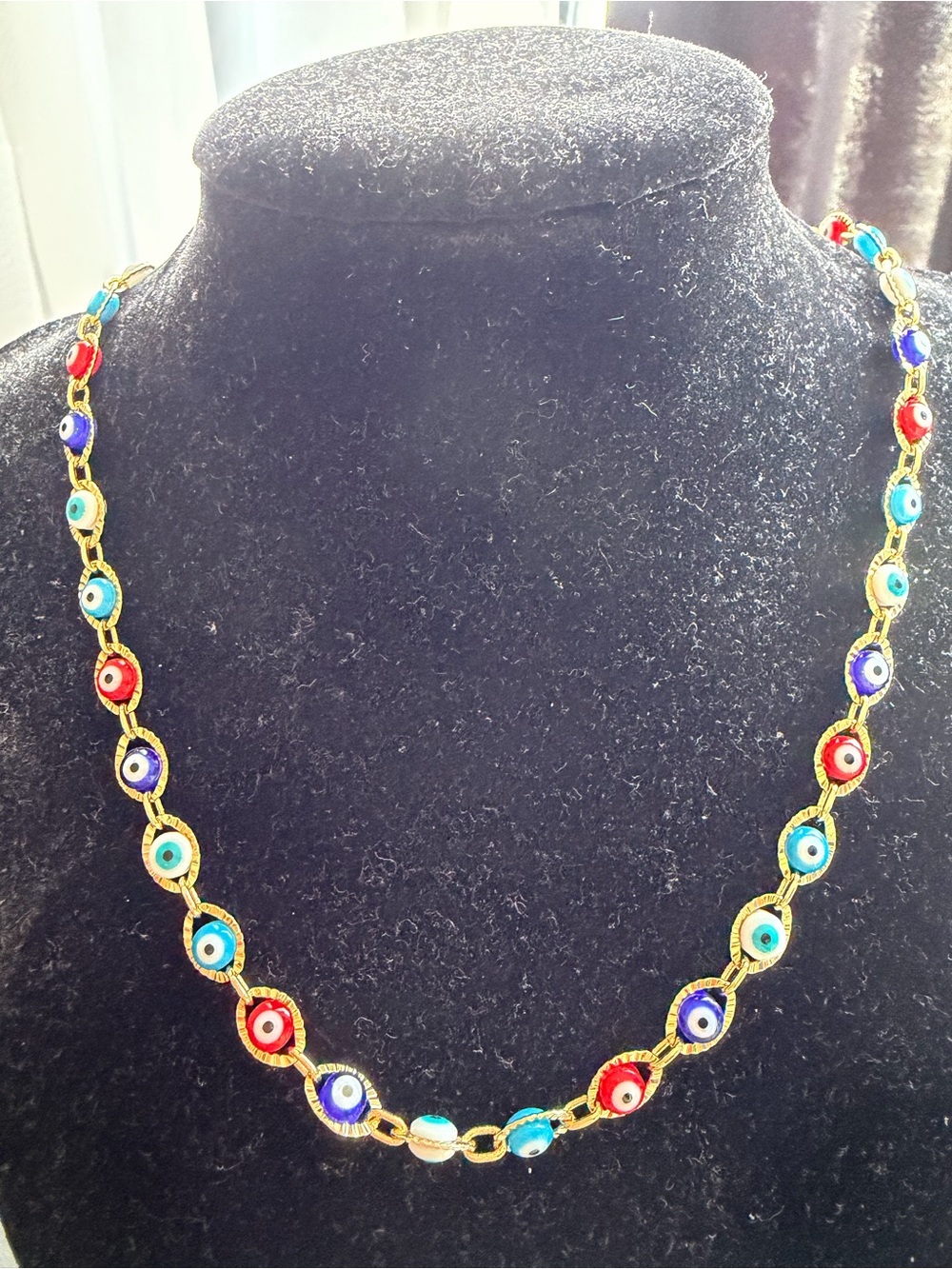 Gold-Tone Multicolor Evil Eye Necklace - Women’s Protective Jewelry